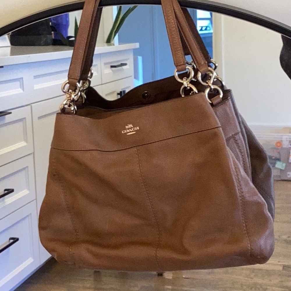 Coach Lexy Brown Pebbled Leather shoulder Bag